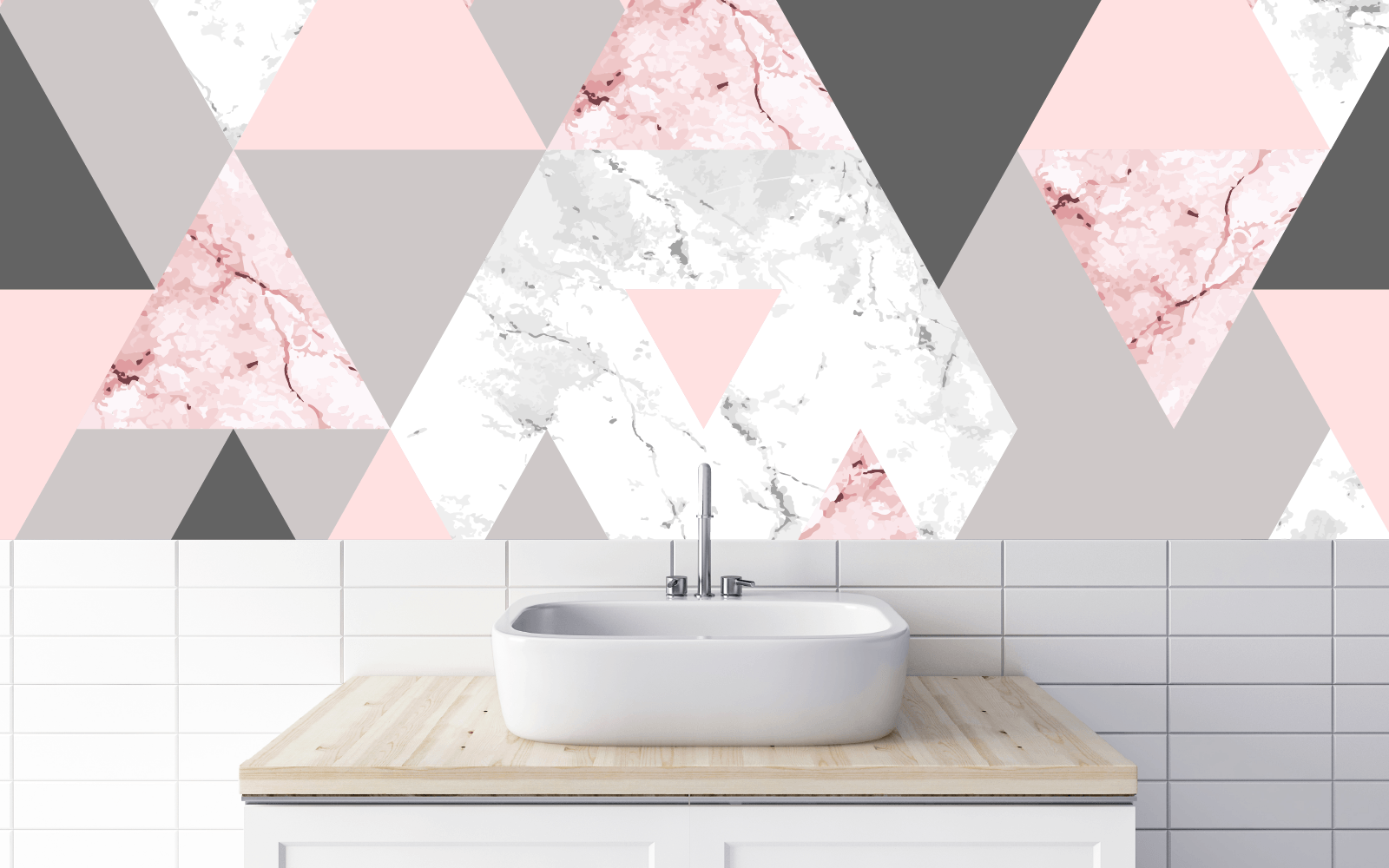 Daring and dynamic, this pleasing mix of geometric shapes and digitized natural texture marry in an asymmetric pattern to make a statement in any room.