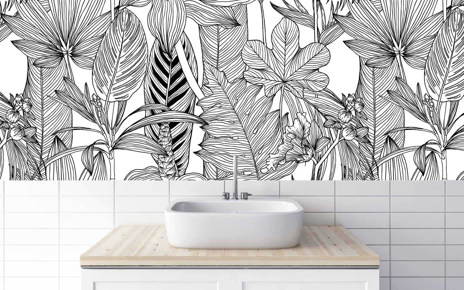 Modern, though classic; the line drawings of this indoor garden evoke the sketches and engravings of the naturalists first endeavouring to categorize and document flora in the wild. 